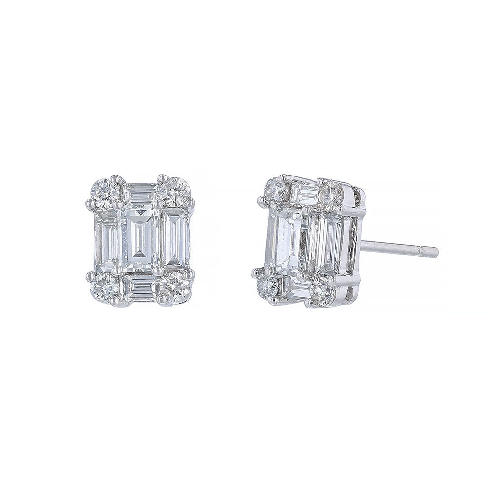 Emerald Shape Diamond Stud Earrings, 1.15ct.