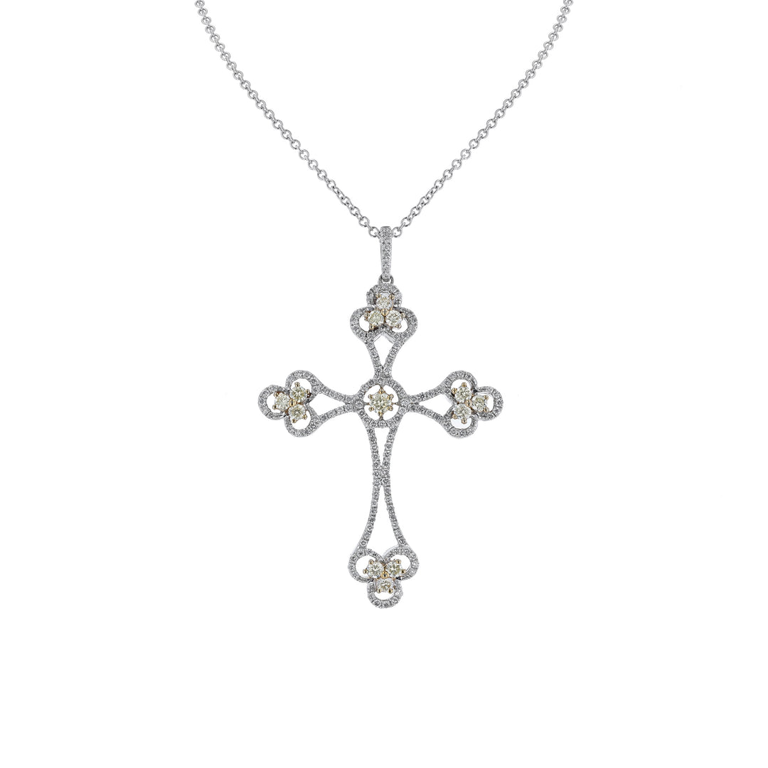 White & Yellow Diamond Cross Necklace, 1.47ct.