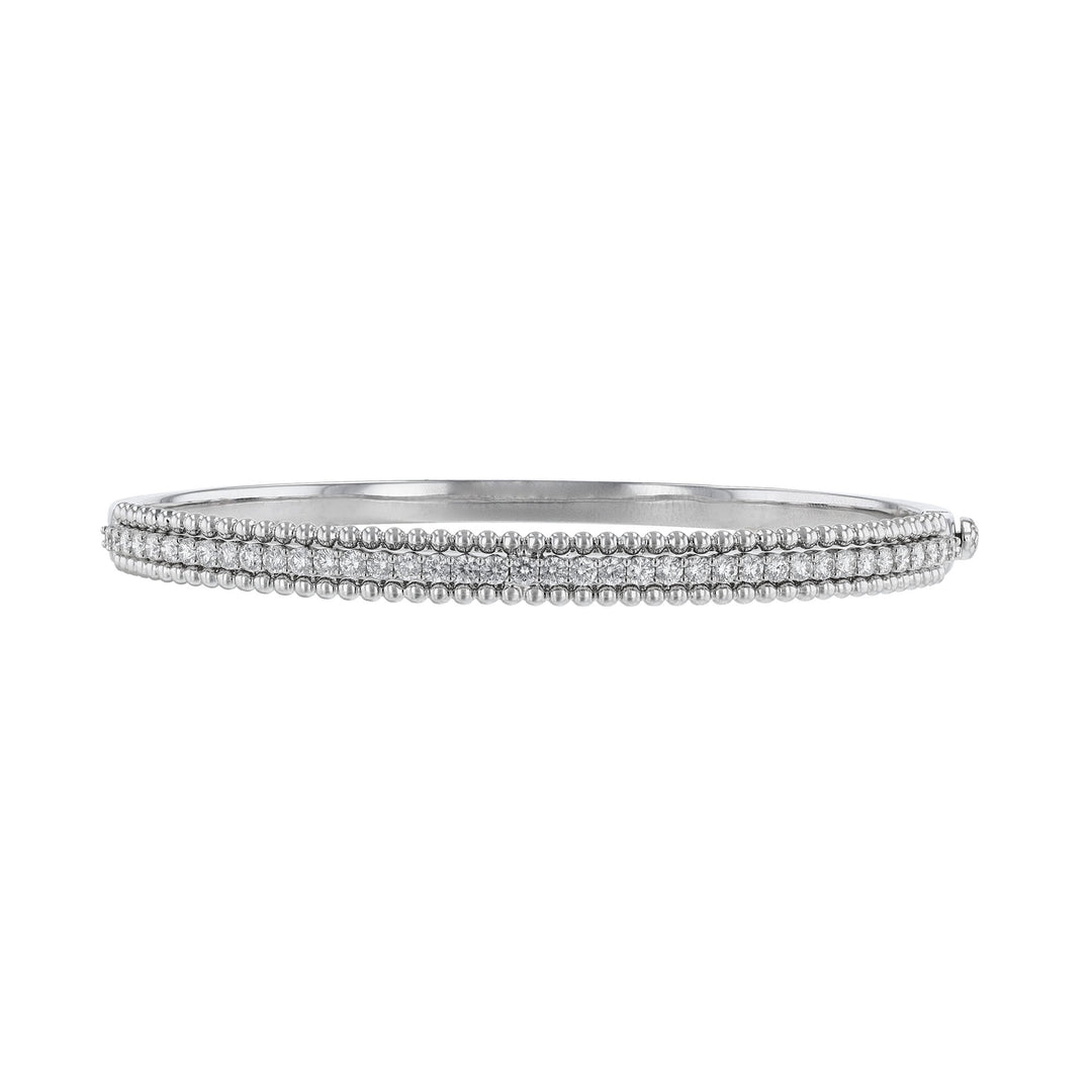 18K White Gold Beaded Diamond Bangle