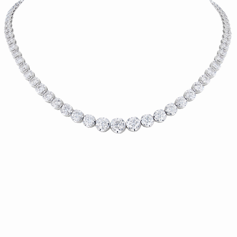 18K White Gold Tapered Tennis Necklace 20.01ct