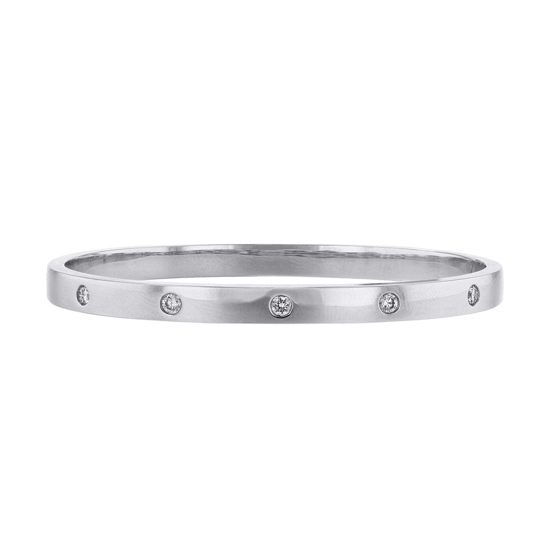 18K White Gold Bezel Round Diamond Bangle