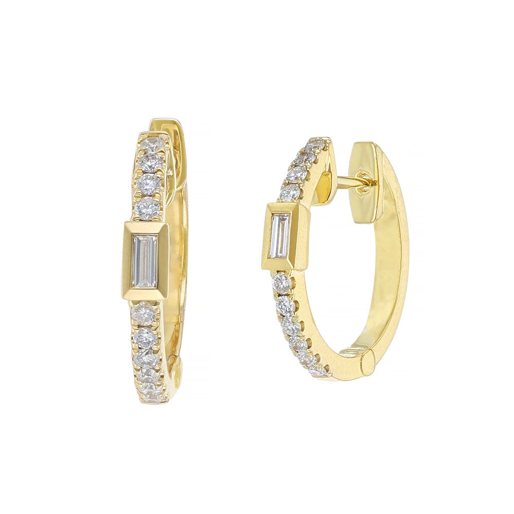 Round with Baguette Diamond Hoop Earrings