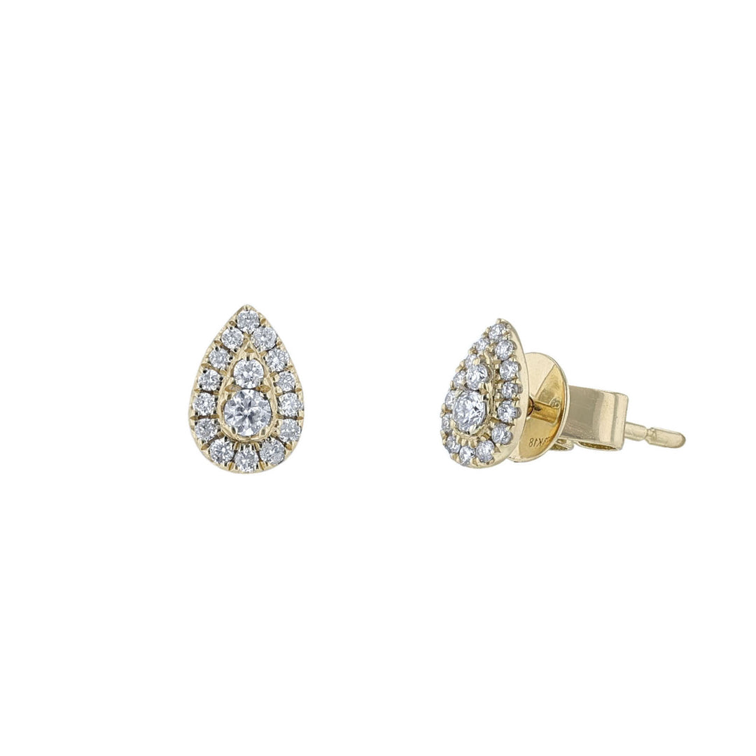 Teardrop Diamond Stud Earrings, Yellow Gold
