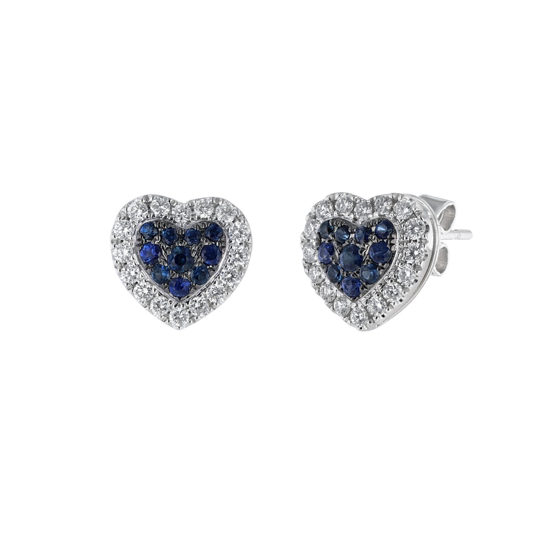 Heart Diamond Halo Stud Earrings, Blue Sapphire