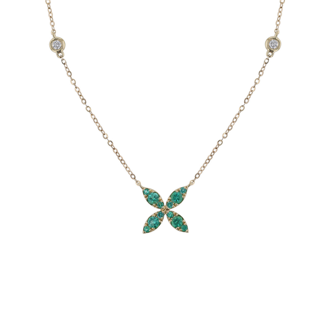 Marquise Shape Flower Necklace, Emerald