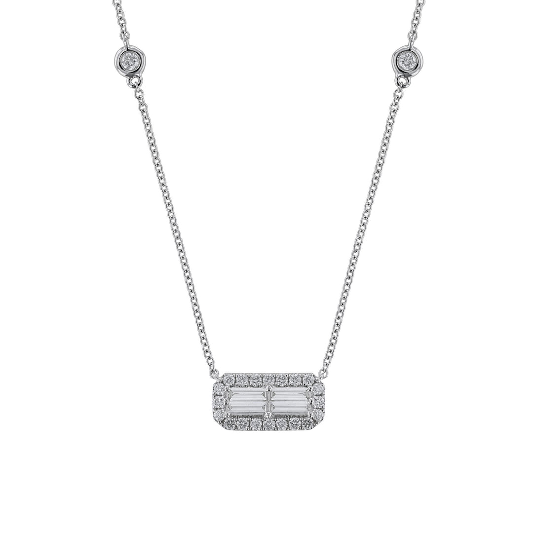 Baguette Cut Diamond Halo Bar Necklace