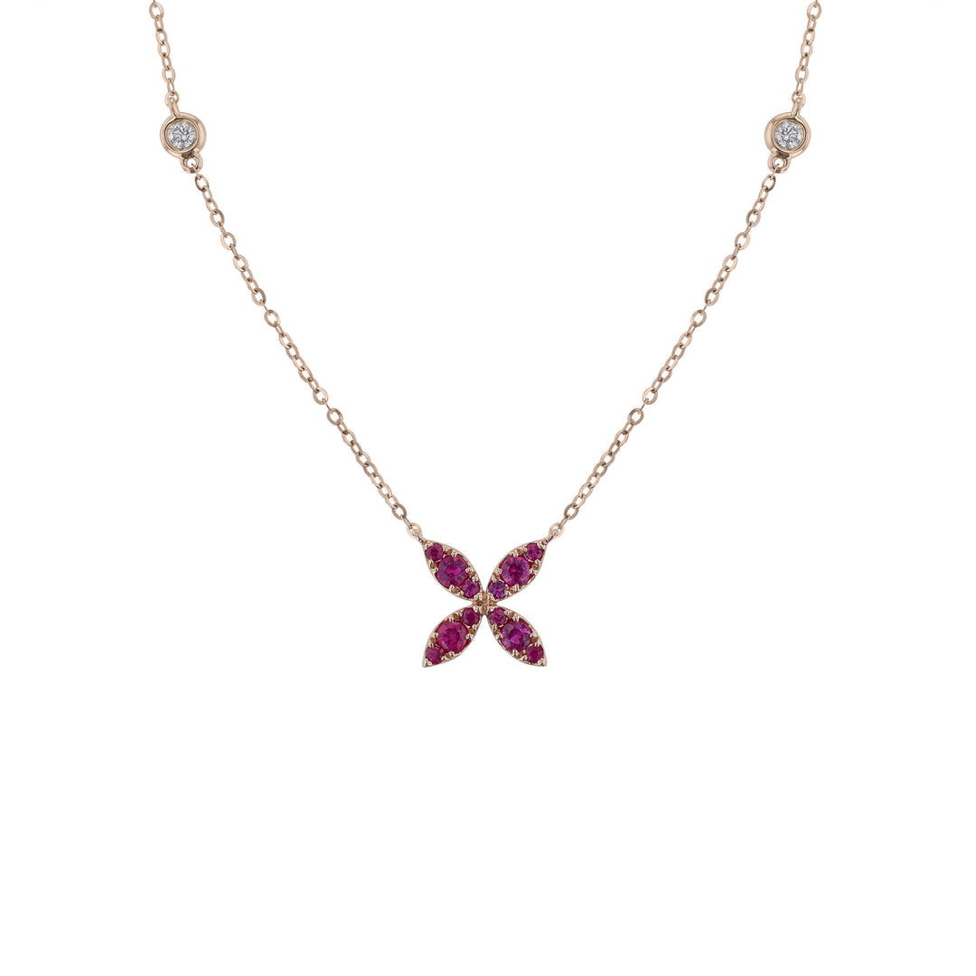 Marquise Shape Flower Necklace, Ruby
