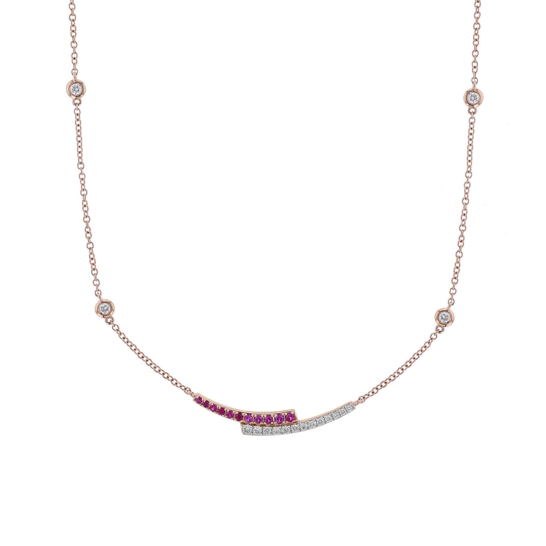 Bypass Curve Bar Ruby Diamond Necklace, Mini