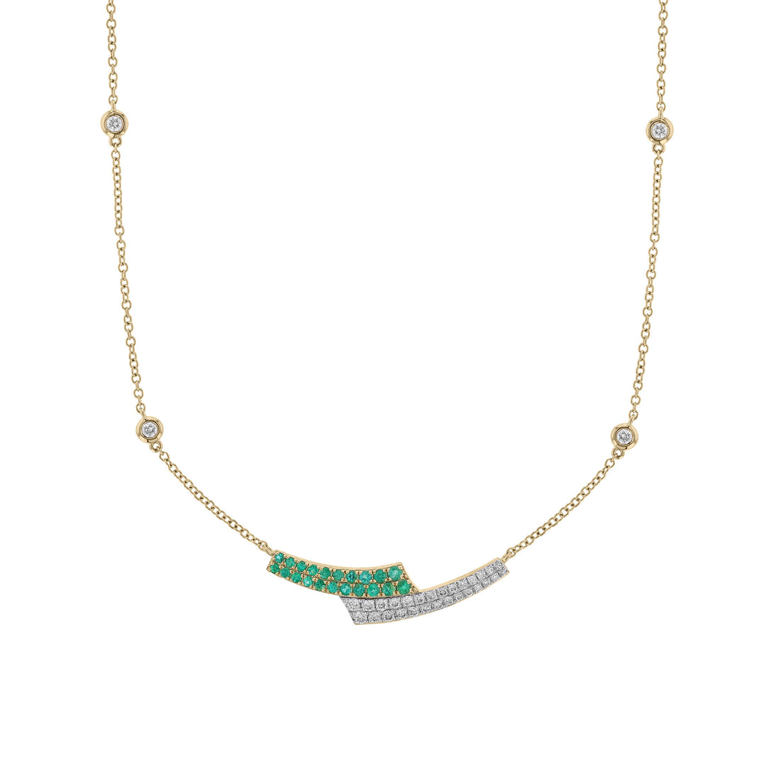 Bypass Curve Bar Emerald Diamond Necklace