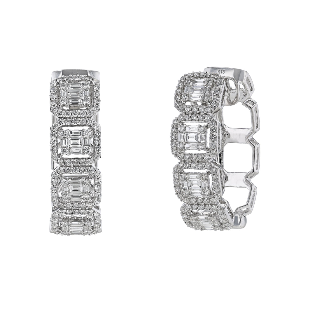 Cushion Halo Diamond Hoop Earrings, 1.92ct.