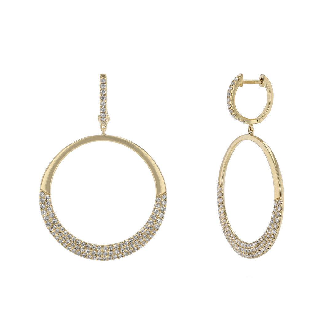 Drop Circle Diamond Hoop Earrings
