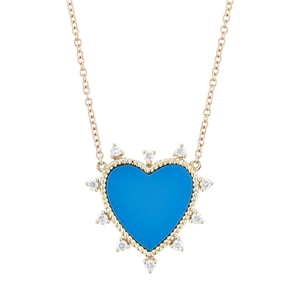 18k Yellow Gold Turquoise Diamond Heart Necklace