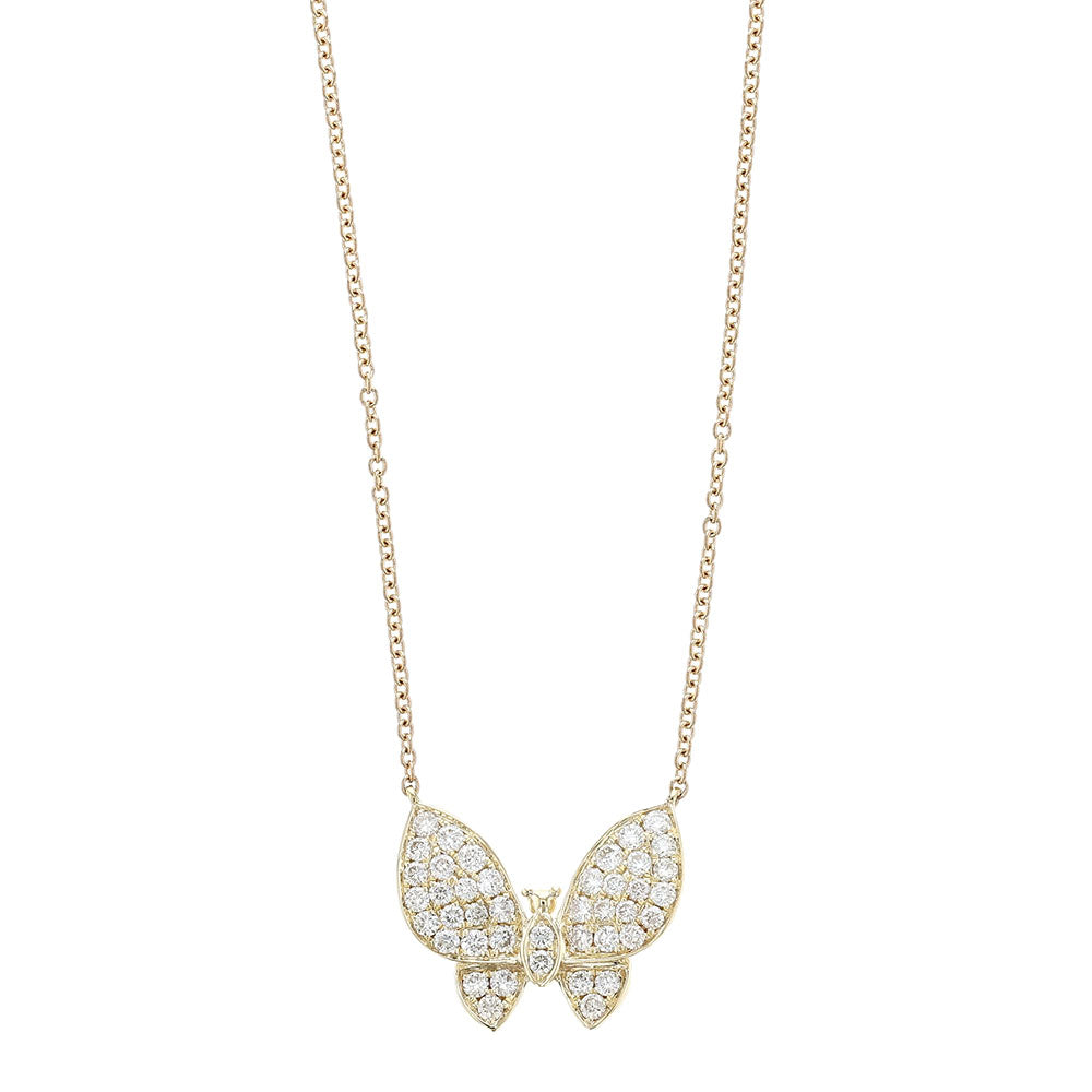 18k Yellow Gold Pave Set Butterfly Necklace