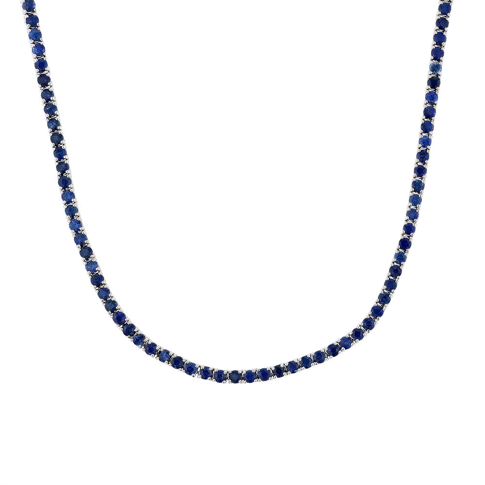 14K White Gold Blue Sapphire Tennis Necklace
