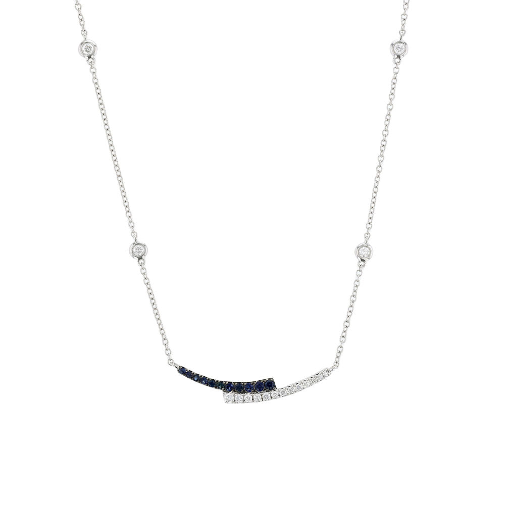 18K White Gold Sapphire Diamond Bar Necklace