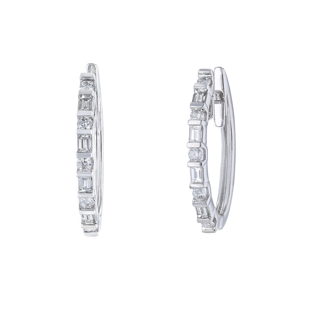 Round Baguette Diamond Oval Hoop Earrings