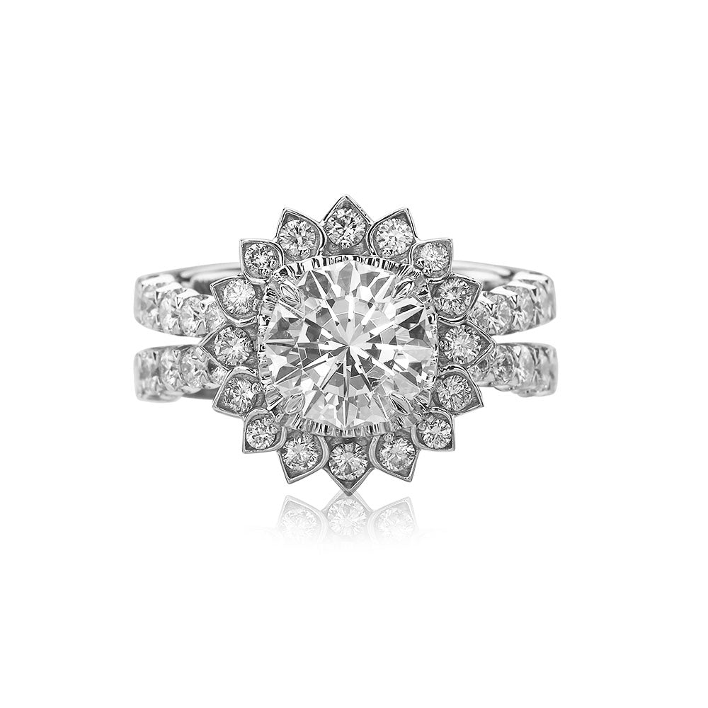 Floral Diamond Halo Engagement Ring