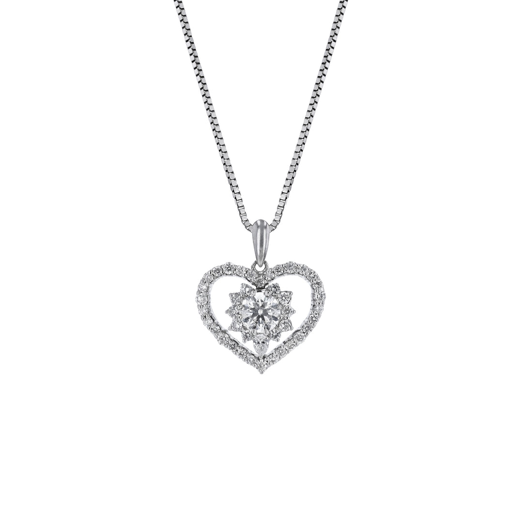 Open Diamond Heart Center Burst Pendant