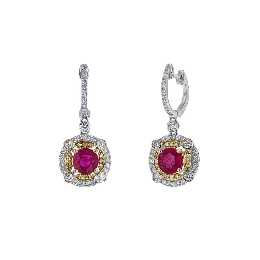 Ruby Yellow & White Diamond Huggie Earrings