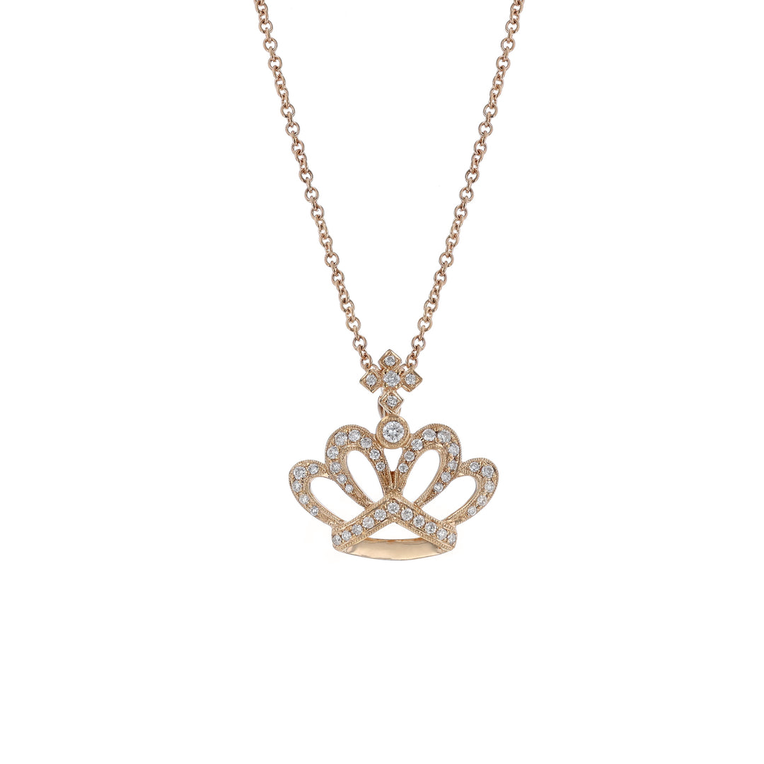 Crown with Cross Diamond Pendant Necklace