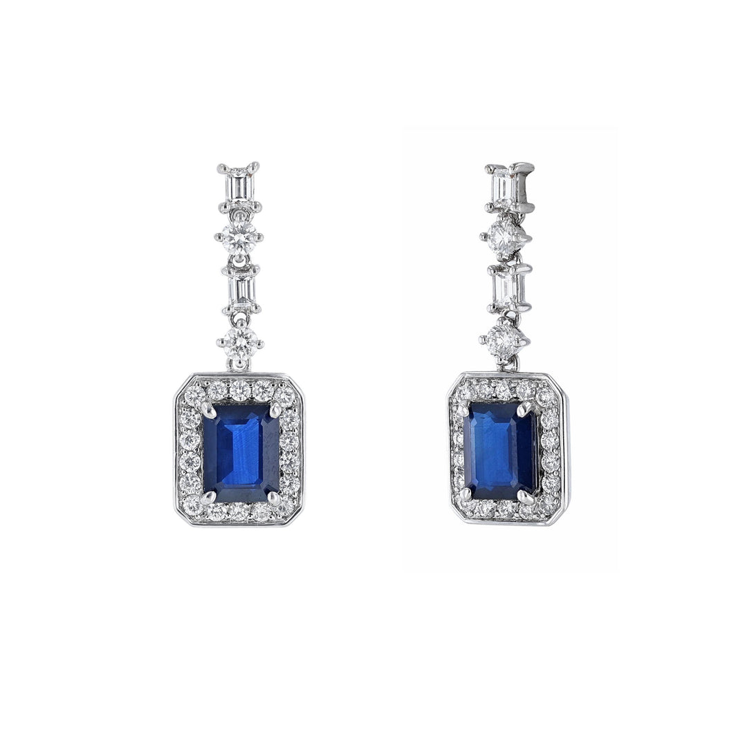 Blue Sapphire Diamond Drop Earrings