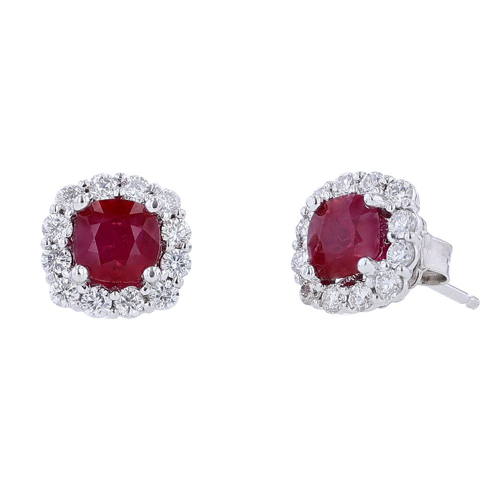 14k White Gold Certified Burmese Ruby Diamond Earring Studs