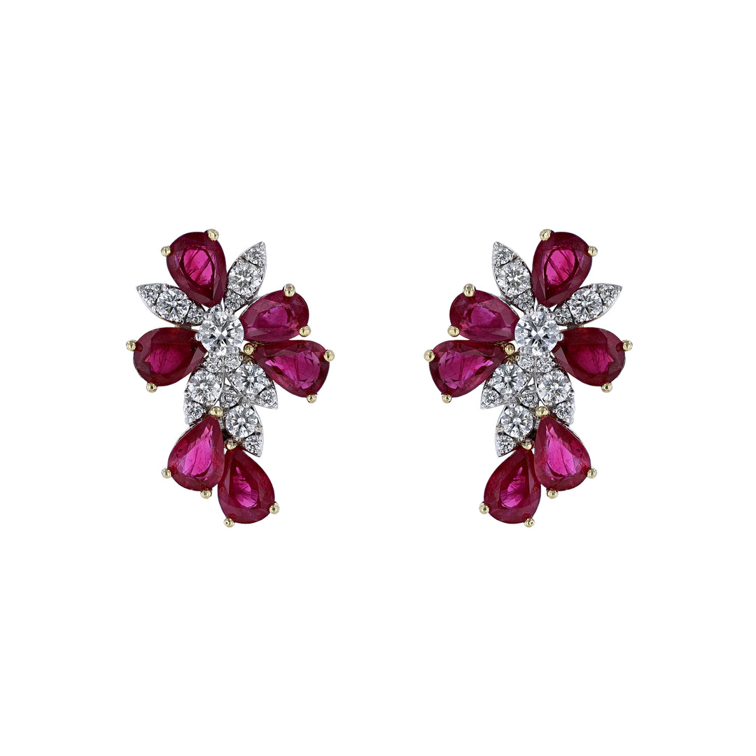 Diamond Pear Rubies Statement Stud Earrings