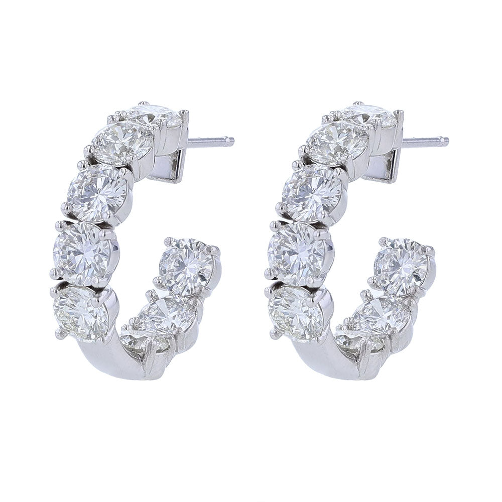 14k White Gold Diamond Hoops Earrings