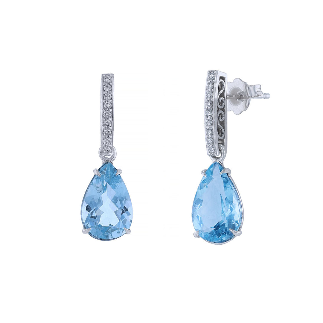 Diamond Aquamarine Pear Drop Earrings