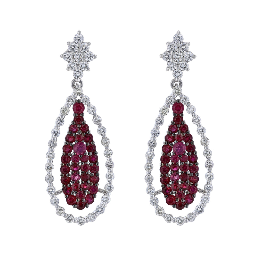 Ruby Diamond Teardrop Earrings, 4.40ct.