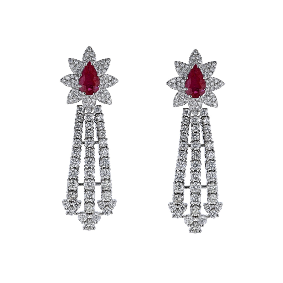 Pear Corundum Burma Ruby Diamond Earrings