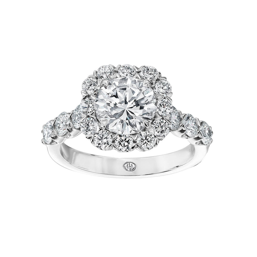 Cushion Shaped Halo Round Diamond Ring