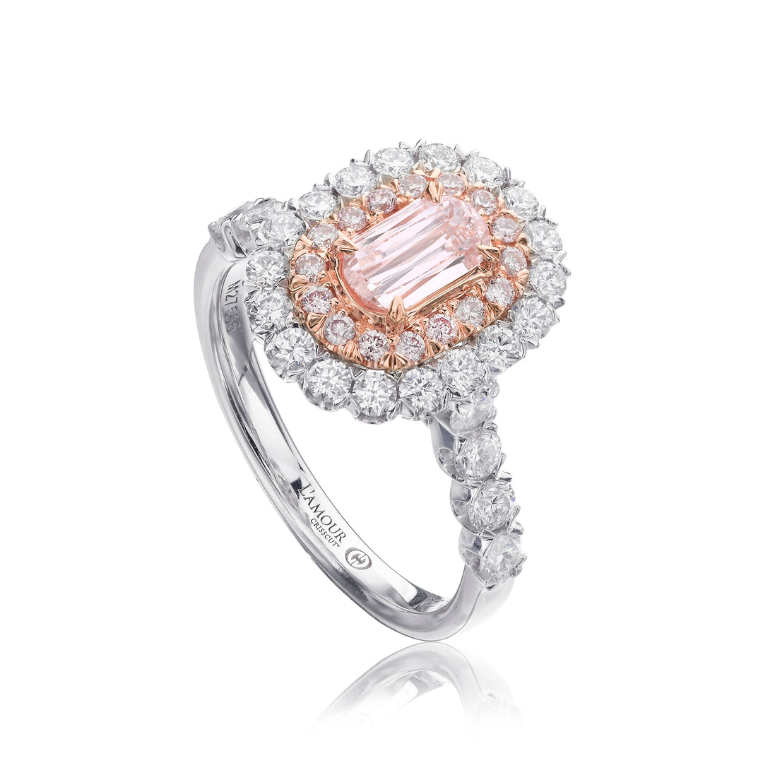Double Halo Pink & White Diamond Ring