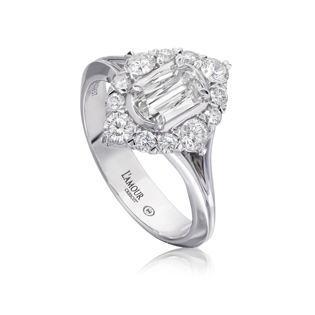 Halo Diamond Smooth Shank Engagement Ring