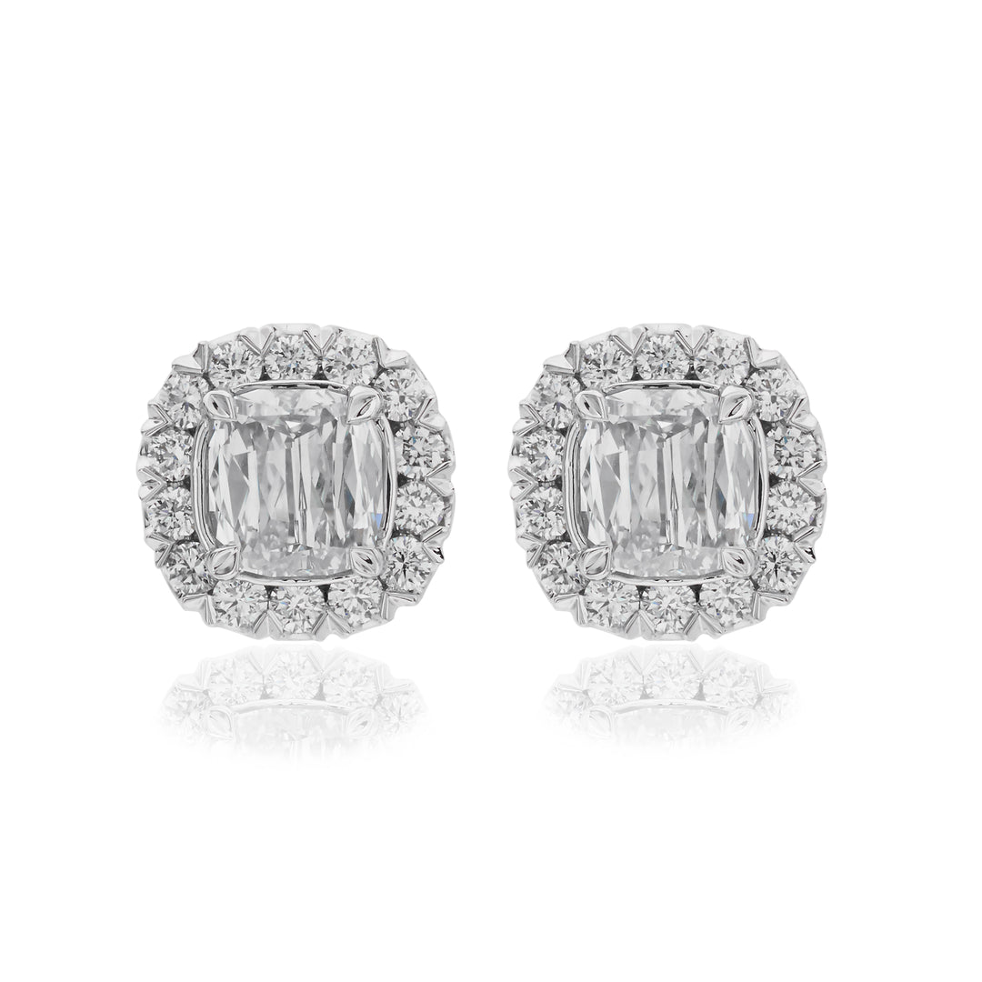 Cushion Shaped Diamond Halo Stud Earrings