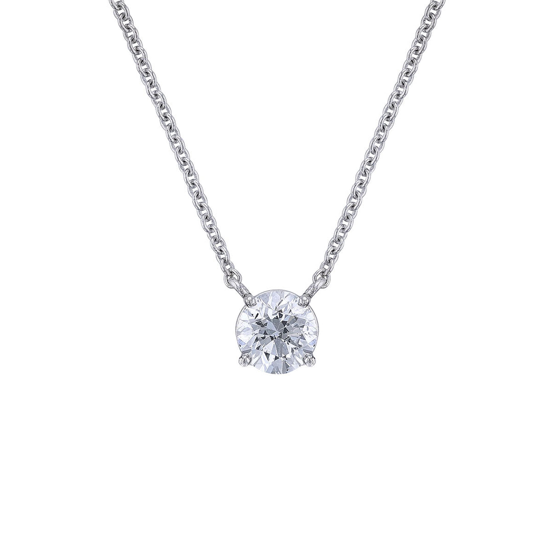 14K White Gold Lab Grown Solitaire Diamond Necklace, 1ct.