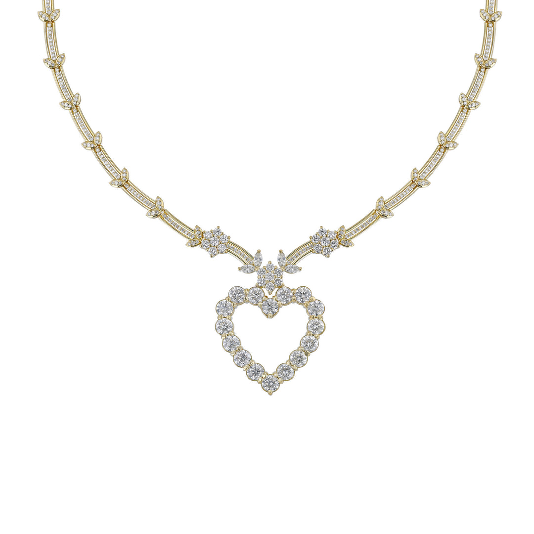 18K Yellow Gold Diamond Heart Collar Necklace