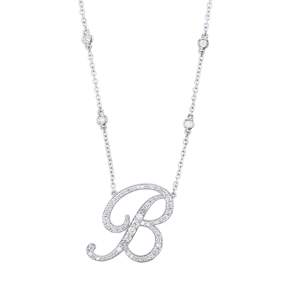 14kt White Gold Diamond B Initial Necklace