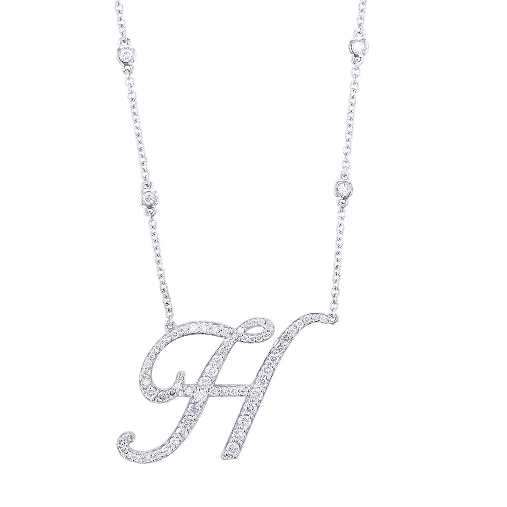 14K White Gold Diamond H Initial Necklace