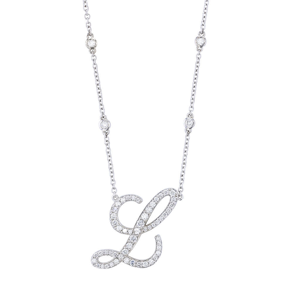 14k White Gold Diamond L Initial Necklace