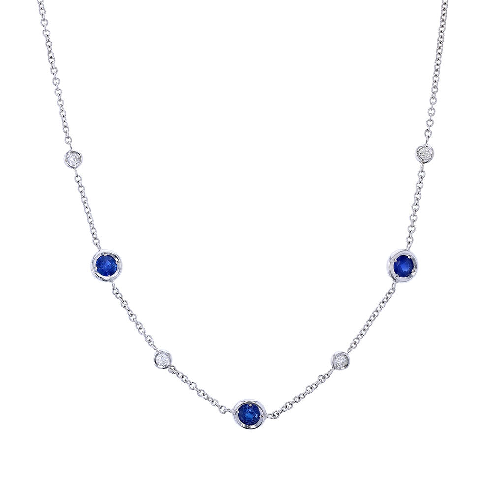 14k White Gold Sapphire Diamond Station Necklace