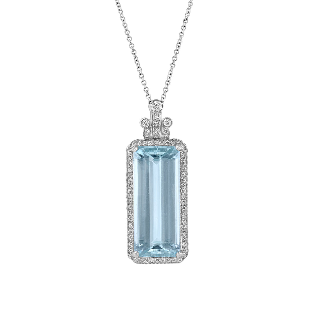 Emerald Cut Aquamarine Diamond Necklace