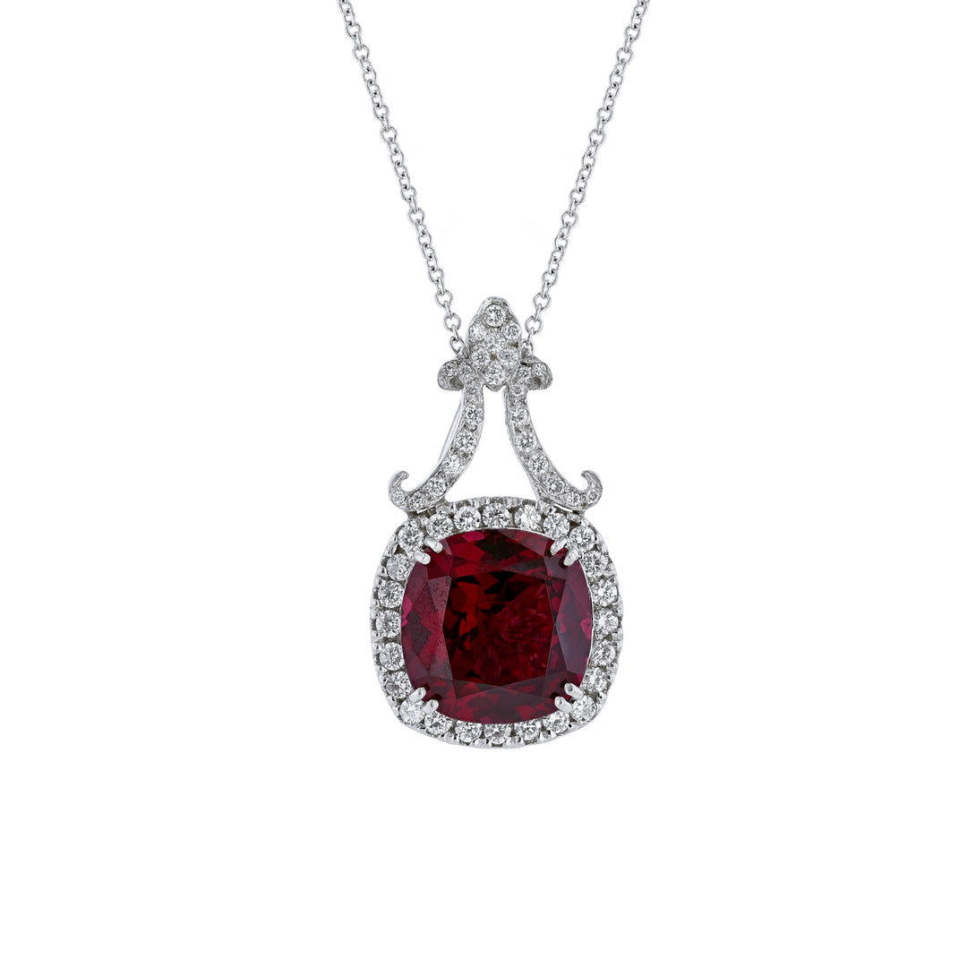 Garnet Diamond Halo Pendant Necklace