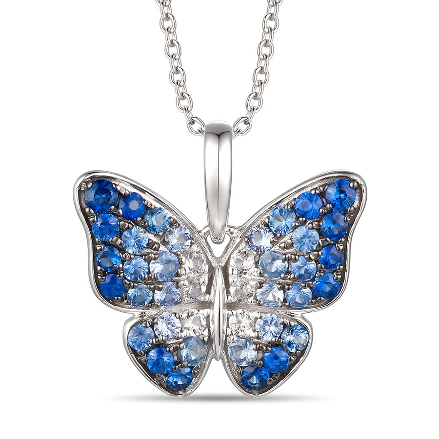 14K WHITE GOLD SAPPHIRE OMBRE, WHITE SAPPHIRE PEND