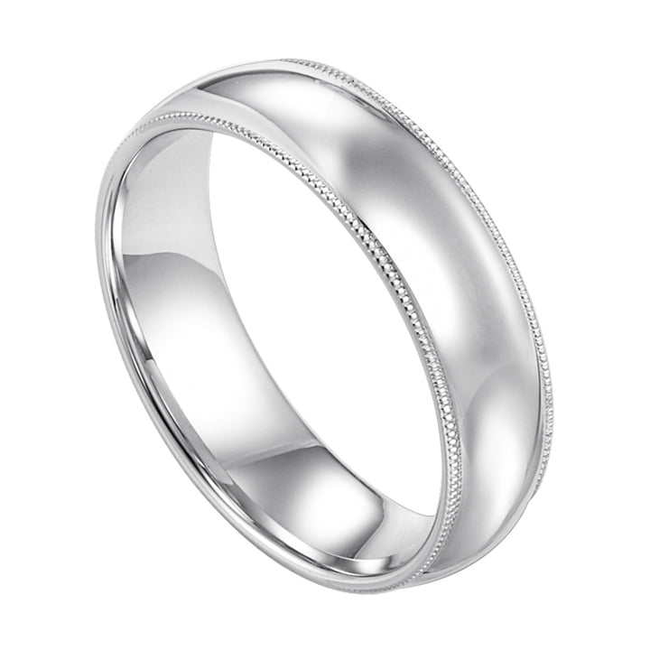 Classic styling is infused into this low-dome, Comfort Fit wedding band design featuring a high polished finish with delicate milgrain detailing