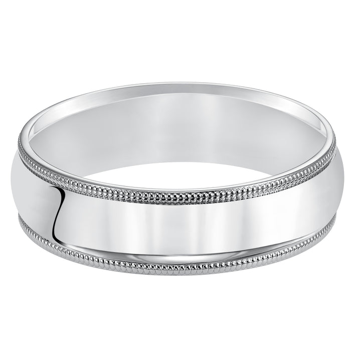 Classic styling is infused into this low-dome, Comfort Fit wedding band design featuring a high polished finish with delicate milgrain detailing
