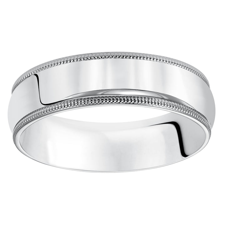Classic styling is infused into this low-dome, Comfort Fit wedding band design featuring a high polished finish with delicate milgrain detailing