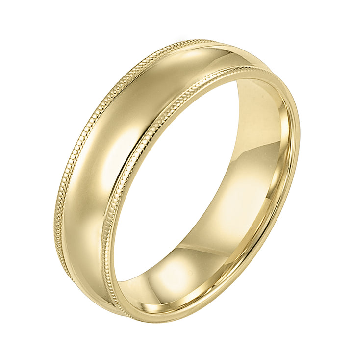 Classic styling is infused into this low-dome, Comfort Fit wedding band design featuring a high polished finish with delicate milgrain detailing
