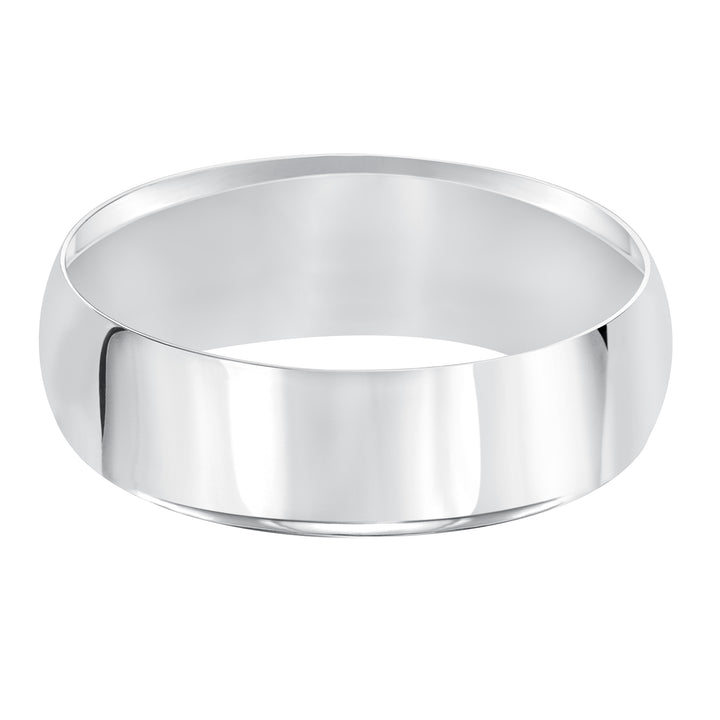 This timeless yet luxuriously domed, Comfort Fit, wedding band features a high polished finish.