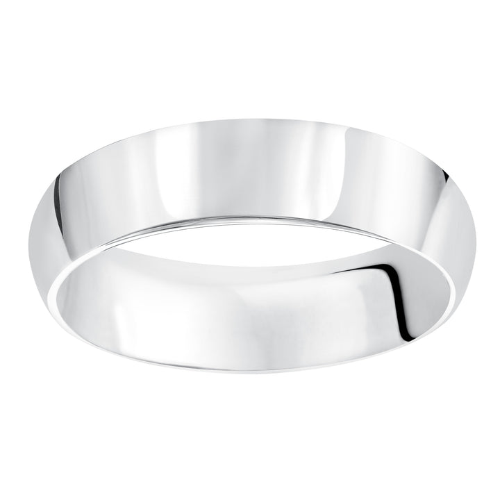 This domed Comfort Fit wedding band features a high polished finish offering a sleek and timeless look